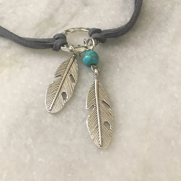 'Feather Gypsy' Turquoise Leather Choker Necklace - Picture 3 of 6